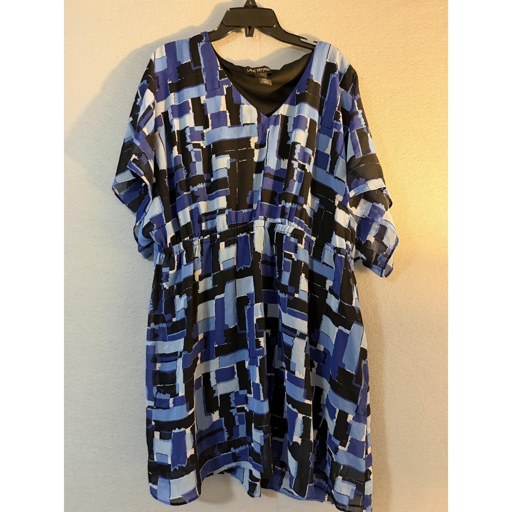 Lane Bryant Dress Womens 18/20W Blue Geometric V Neck Blouson‎ Short Sleeve Boho